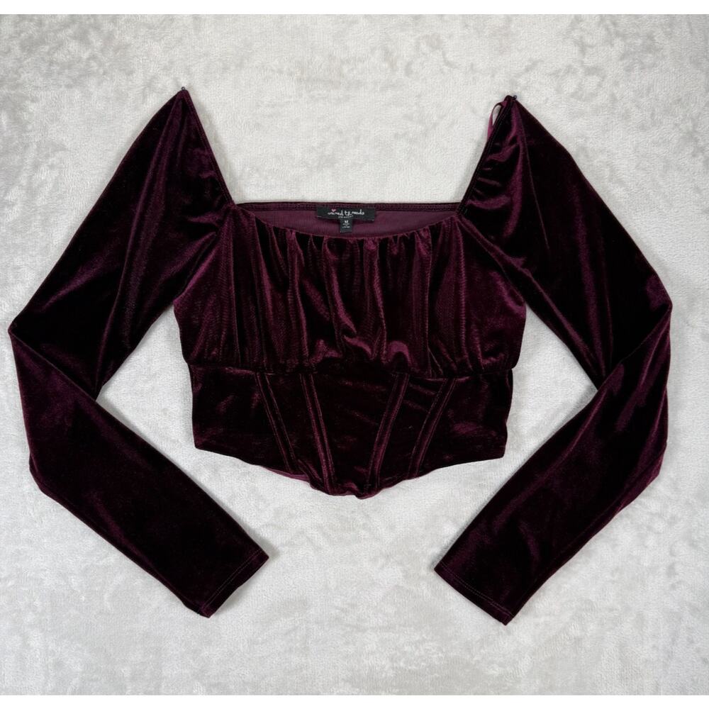 Mixed Threads Burgundy Velvet Corset Crop Top M Long Sleeve Cottagecore Gothic
